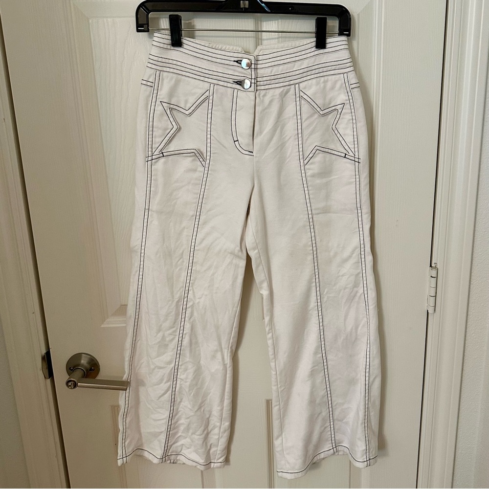 BCBG Max Azria Runway Cropped Star Pocket Jeans XXS Off-White